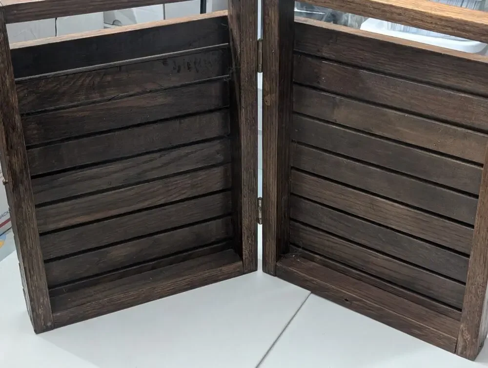 Vintage Folding Solid Wood Slatted Storage Chest Magazine Rack Rustic Decor